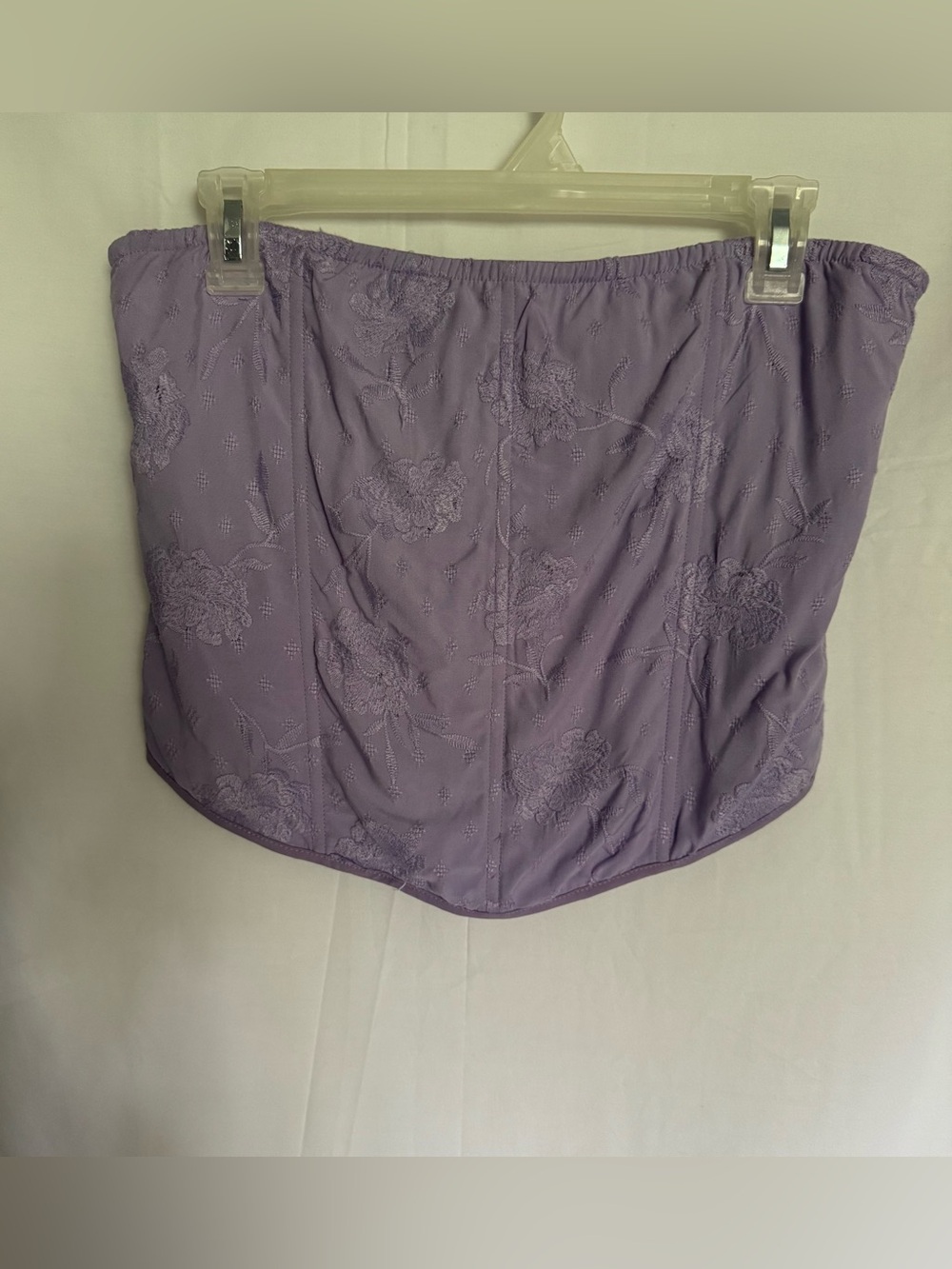 Bobbles & Lace Lavender Floral Strapless Boned Corset Top - Size Large